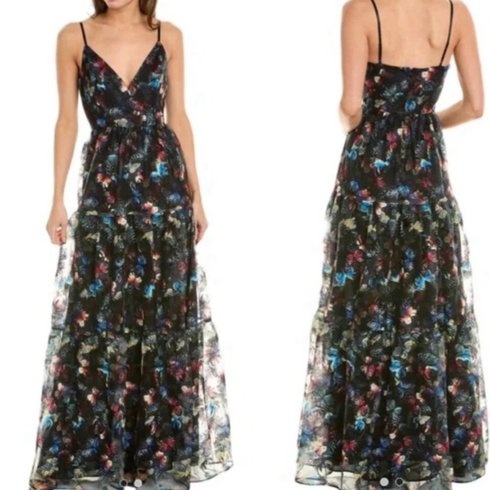Johnny Was Papillon Embroidered Butterfly Mesh Lace Maxi Dress Gown $598